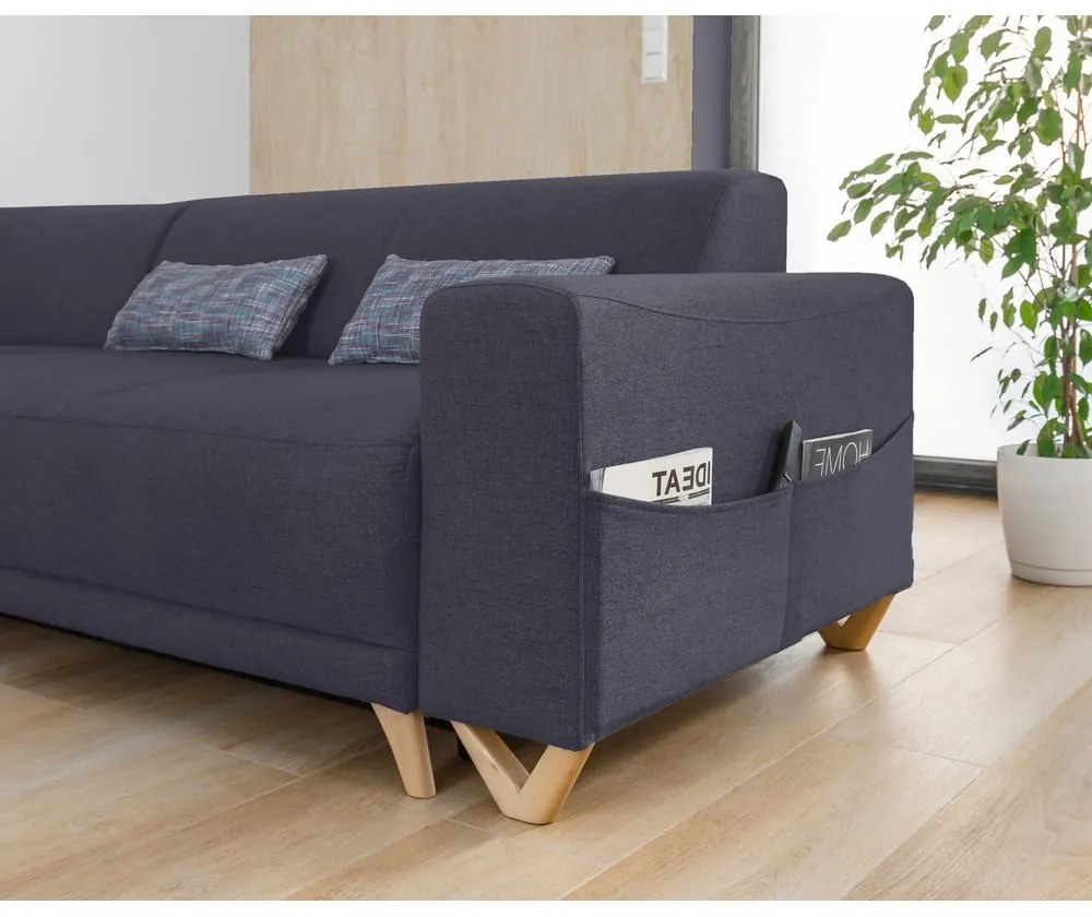 Антрацитен разтегателен/с място за съхранение ъглов диван (ляв ъгъл/L форма) Classy Sophie – Miuform