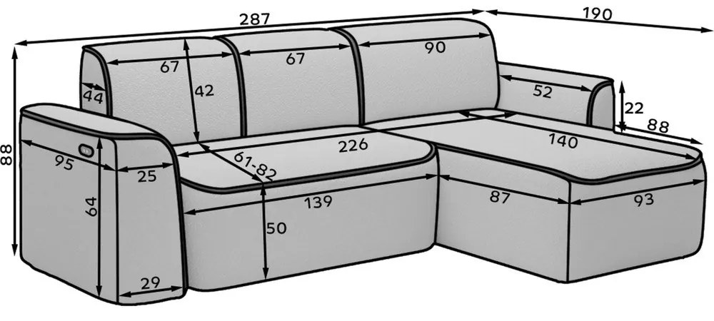 Тъмносив ъглов диван от прежда с примки от букле (ляв ъгъл) Ume – ELTAP