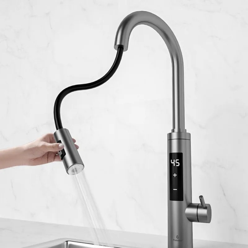 Нагревател за вода Elite EHD-1514PP, 3300W, Регулируема мощност, Въртене на 360, Самоподгряване, Сензорен дисплей, IPX4, Сребрист