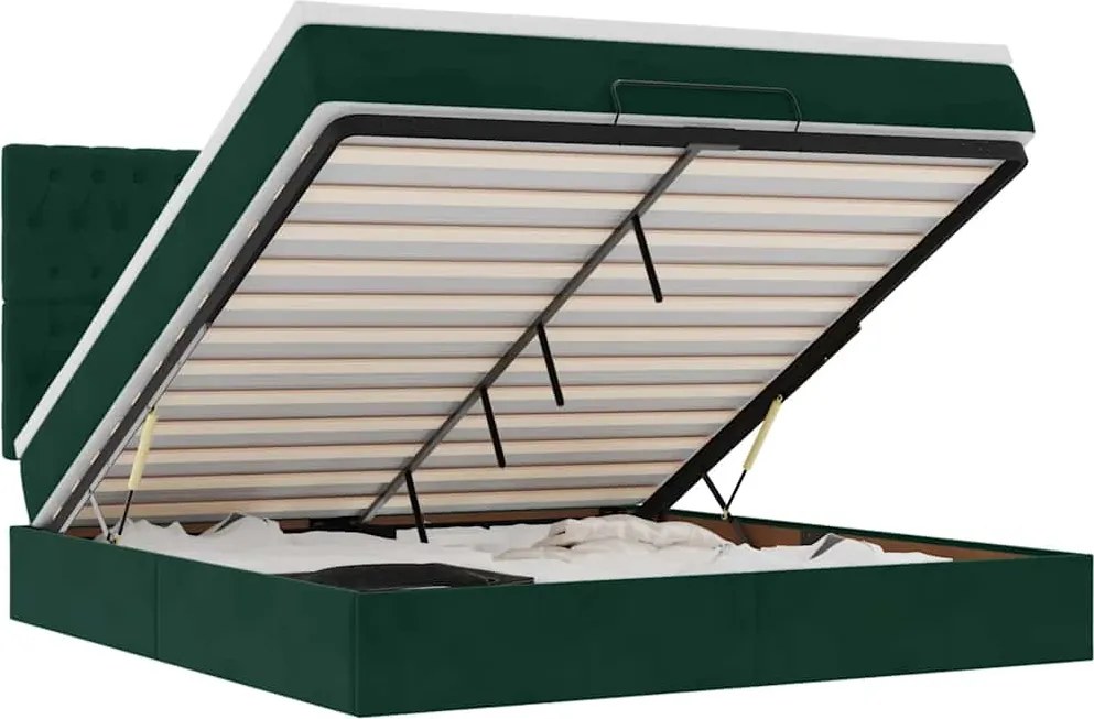 3314405 vidaXL Османска легло с матраци и LED, тъмнозелено, 160x200 см, кадифе