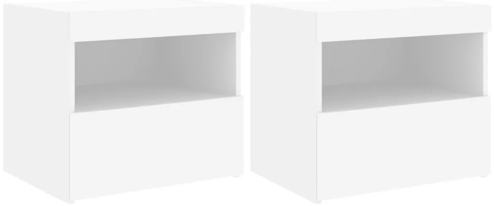 836764 vidaXL Нощни шкафчета с LED осветление, 2 бр, бели, 50x40x45 см