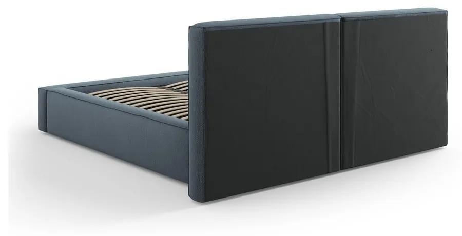 Тъмносиньо тапицирано двойно легло с място за съхранение и решетка 160x200 cm Arendal - Cosmopolitan Design