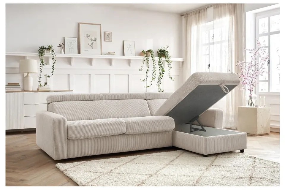 Кремав разтегателен ъглов диван от рипсено кадифе (променлив) Monaco – Bobochic Paris