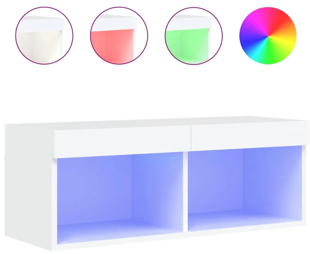 837141 vidaXL ТВ шкаф с LED осветление, бял, 80x30x30 см