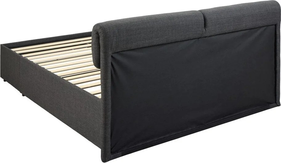 Тъмносиво двойно тапицирано легло с място за съхранение и включена подматрачна рамка 160x200 cm Calvi – Actona