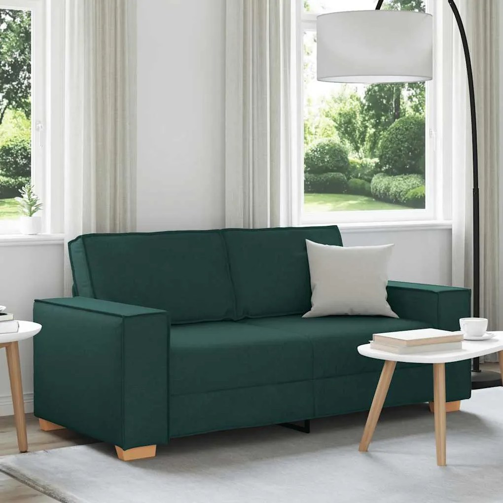 4104985 vidaXL Двуместен диван, тъмнозелен, 140 см, плат