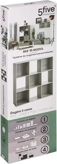 Рафт 5five Mix'n Modul, 9 отделения, MDF, 101x32x101 cm - Дървесен