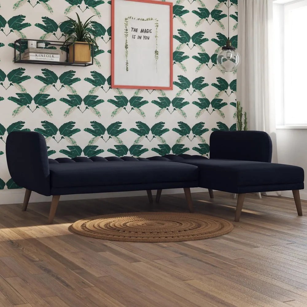 Тъмносин ъглов разтегателен диван Brittany - Novogratz