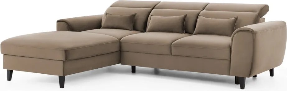 Светлокафяв кадифен разтегателен ъглов диван с място за съхранение (ляв ъгъл) Foble – ELTAP