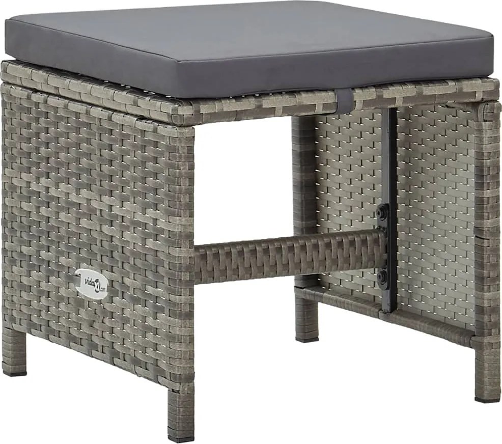 316750 vidaXL Градински табуретки с възглавници, 4 бр, полиратан, сиви