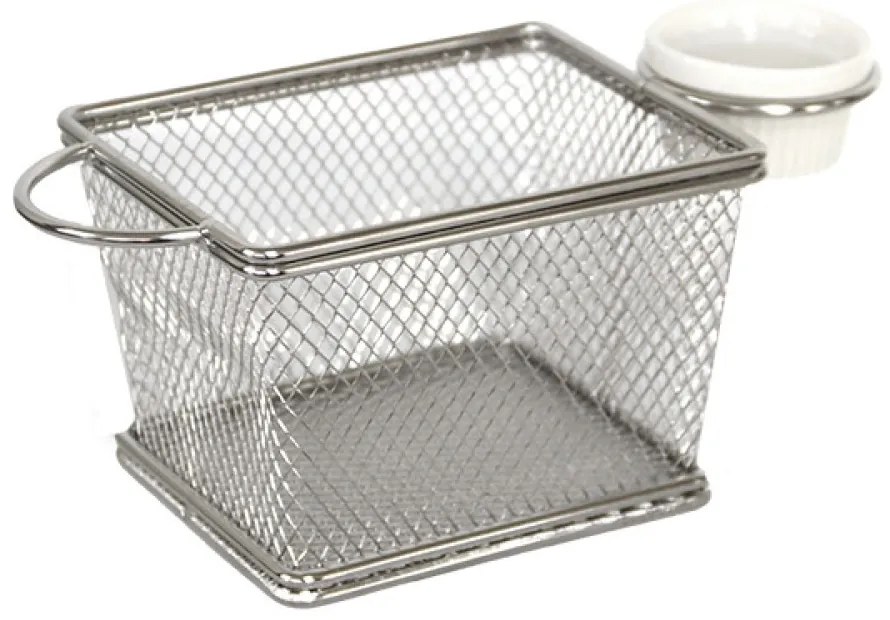 Horecano - Иноксова кошничка за сервиране правоъгълна с рамекин 10х8х7,5см(HC-93820)