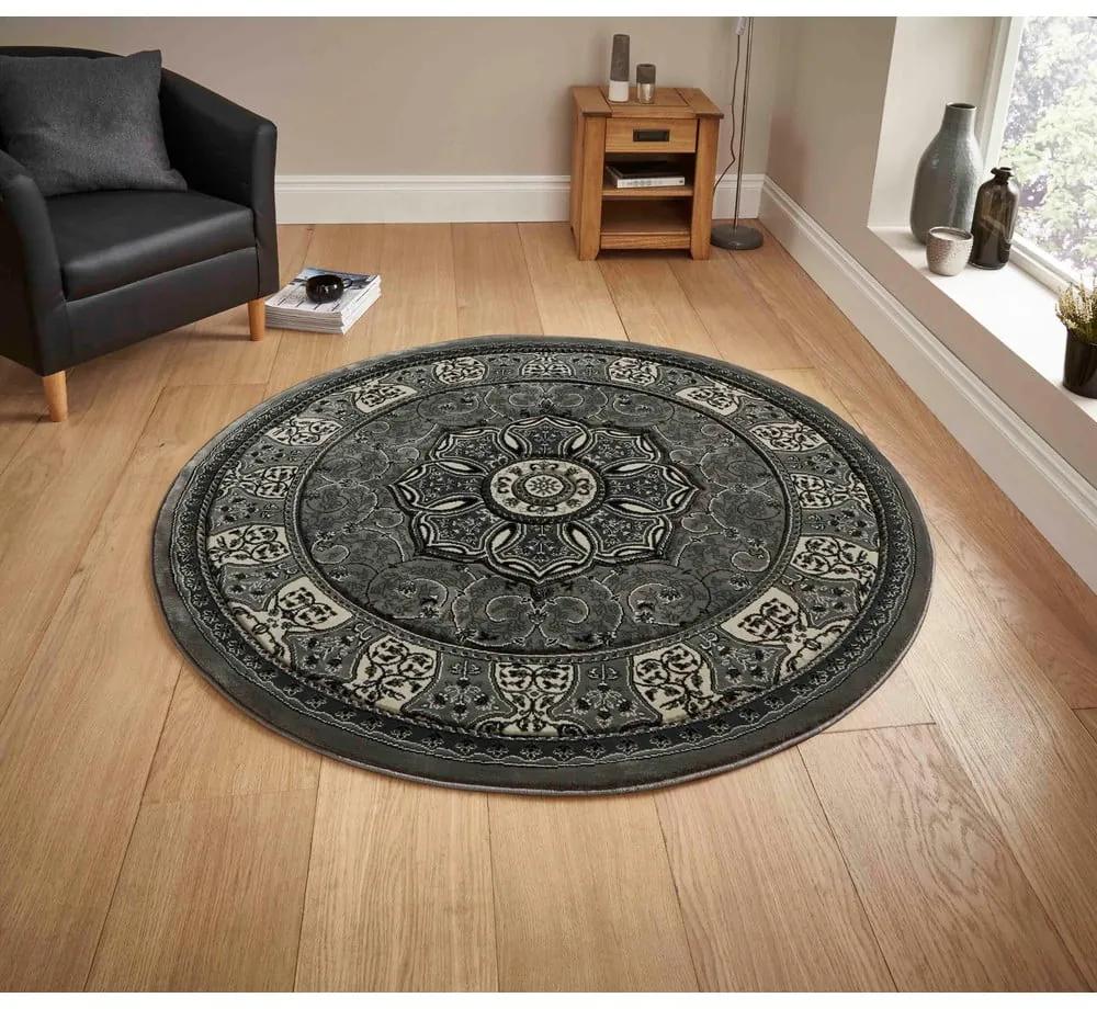 Тъмносив кръгъл килим ø 150 cm Heritage – Think Rugs