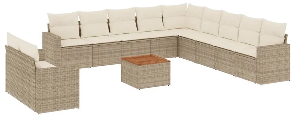 3256534 vidaXL Градински диван с възглавници, 12 части, бежов полиратан
