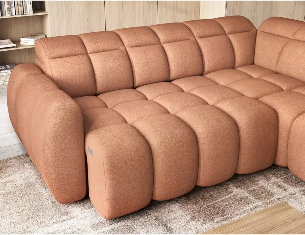 Сгъваем с място за съхранение ъглов диван от букле в цвят сьомга (десен ъгъл L форма) Falconn – ELTAP