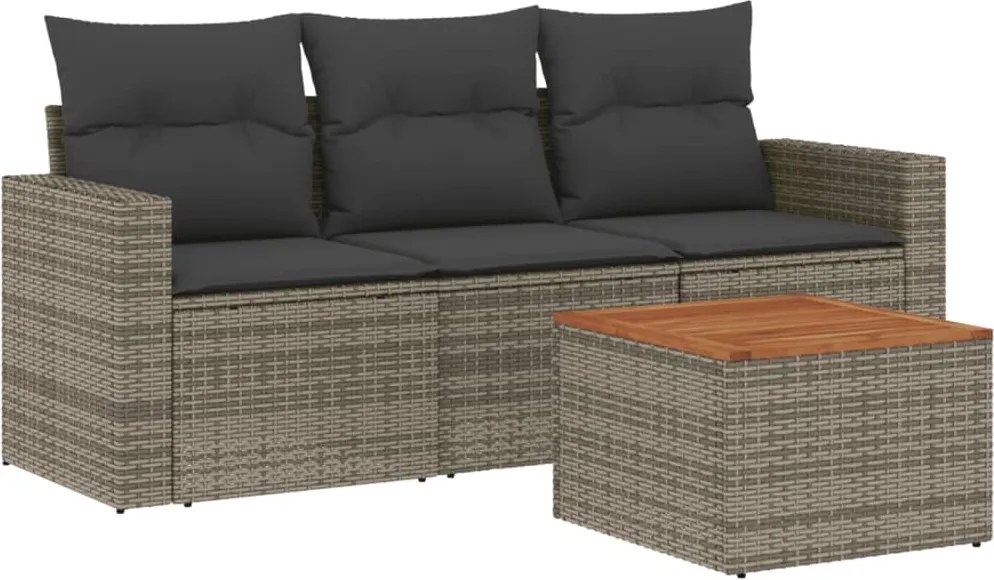 3256326 vidaXL Градински диван с възглавници от 4 части сив полиратан