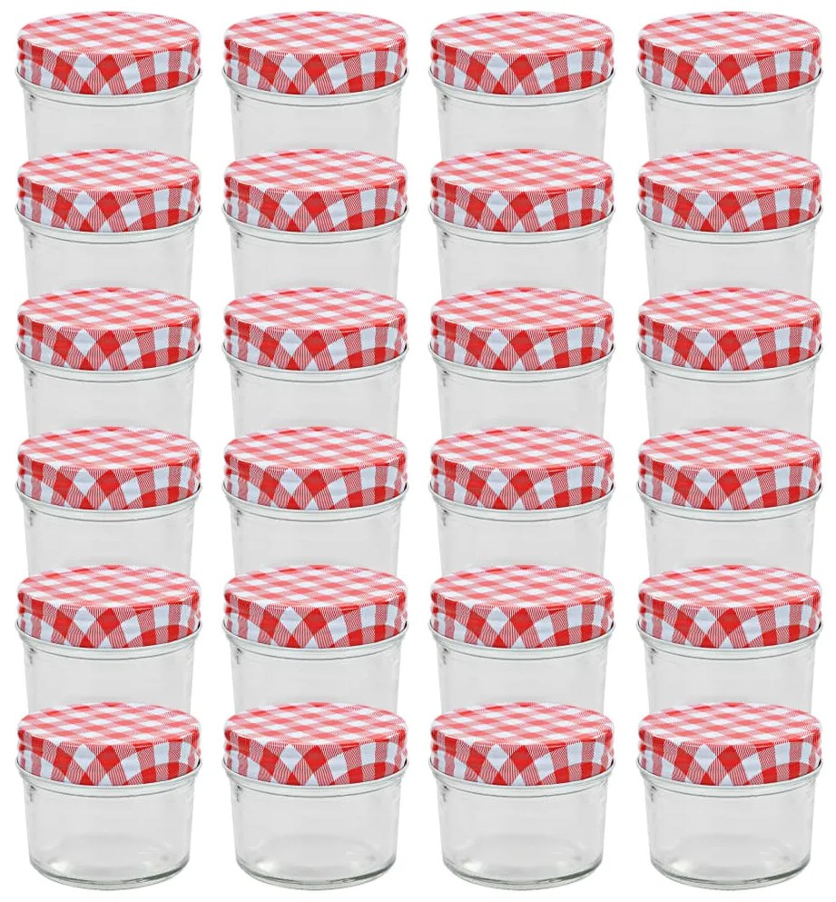 Стъклени буркани за сладко с бяло-червени капачки 24 бр 110 мл Lee