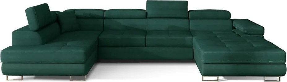 Зелен кадифен разтегателен ъглов диван с място за съхранение (ляв ъгъл U форма) Rodrigo – ELTAP