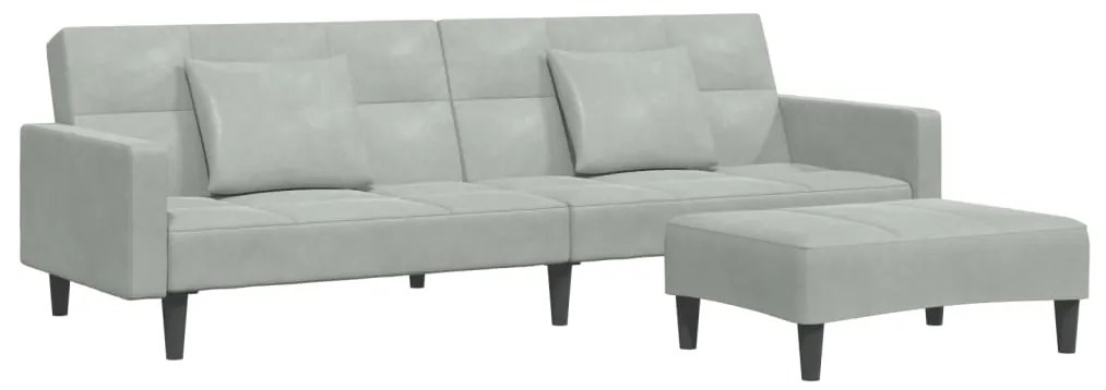 3258116 vidaXL 2-местно разтегателно канапе с табуретка, светлосиво, кадифе