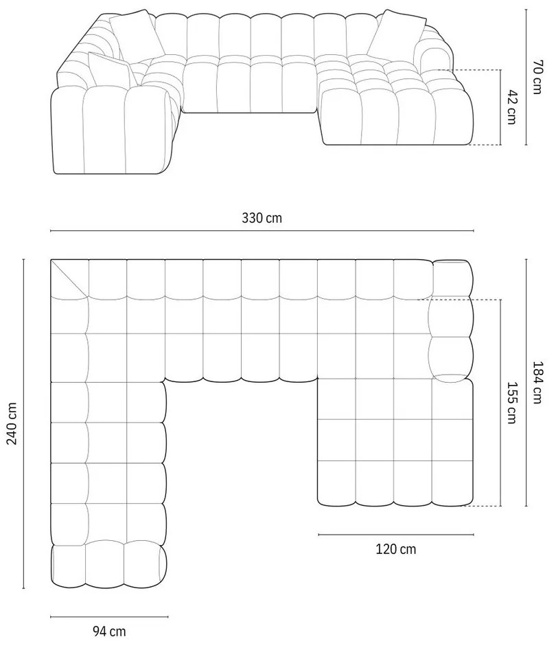 Кремав шенилов ъглов диван (ляв ъгъл/U форма) Treno – Cosmopolitan Design