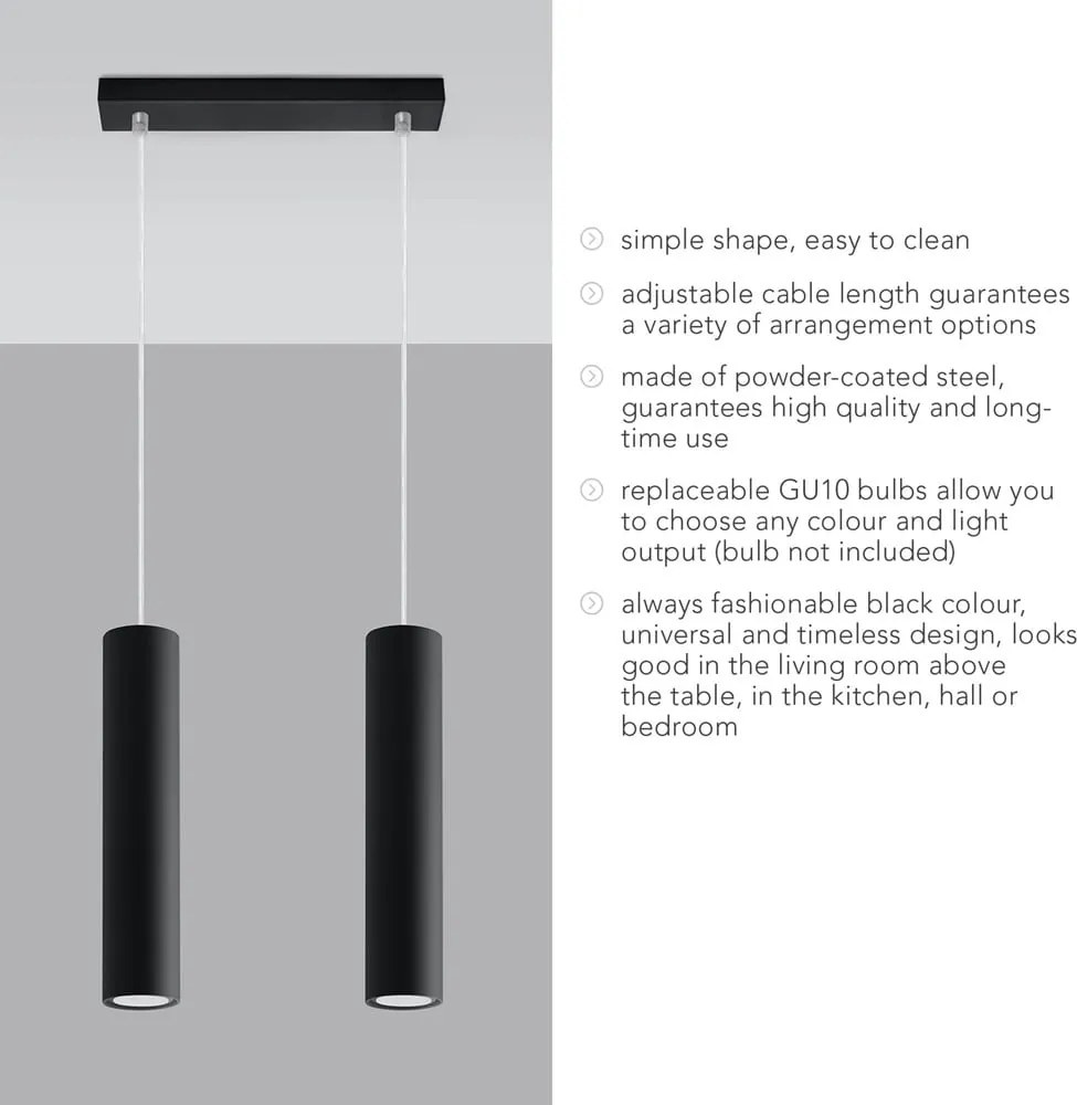 Черно метално висящо осветително тяло Castro – Sollux