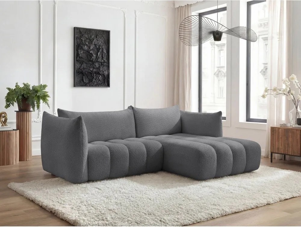 Сив ъглов диван от прежда с примки от букле (десен ъгъл) Azra – Bobochic Paris