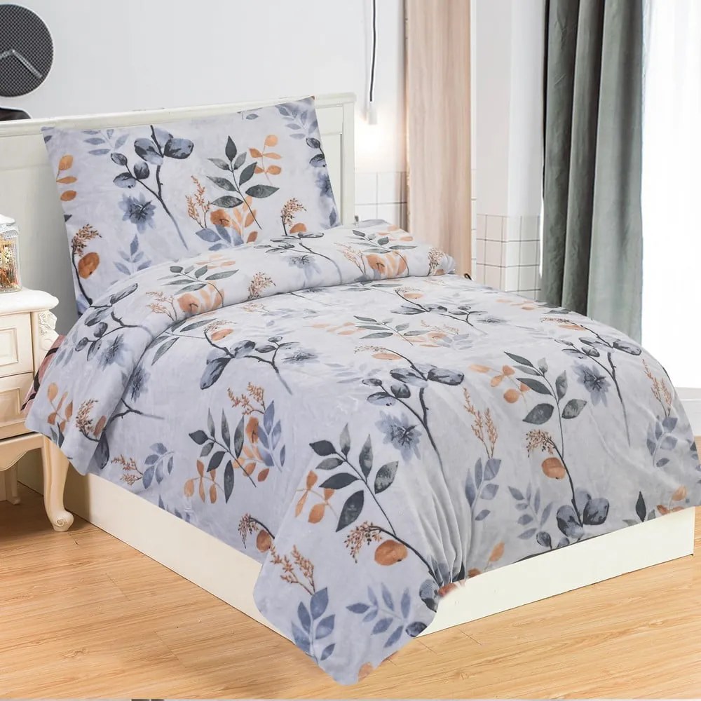 Сиво-синьо единично спално бельо от микроплюш 140x200 cm Greta – My House