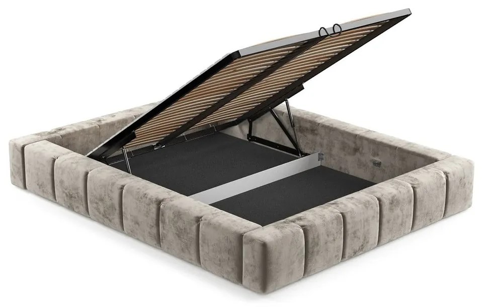 Бежово тапицирано двойно легло с място за съхранение с включена подматрачна рамка 160x200 cm Aruba L – Maison de Rêve