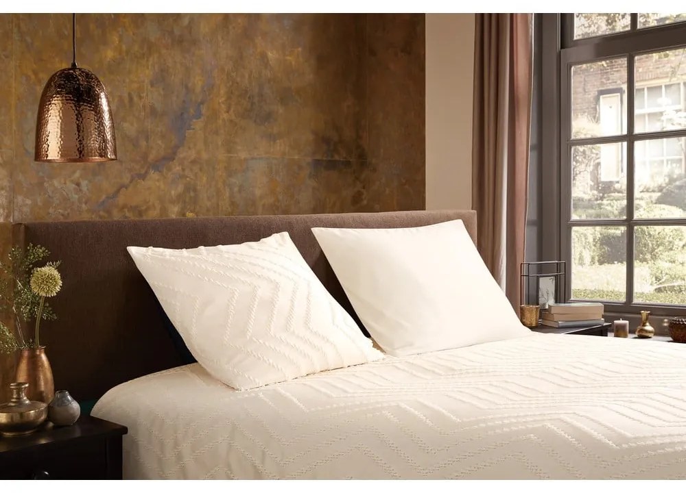 Кремаво двойно удължено спално бельо от микрофибър 200x220 cm Pure Zigzag – Good Morning