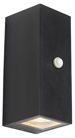 Стенен аплик черен 2 лампи IP44 с датчик за движение - Baleno