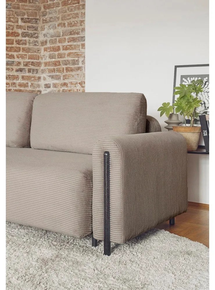 Светлокафяв разтегателен диван с място за съхранение от рипсено кадифе 244 cm Arcadova – ELTAP