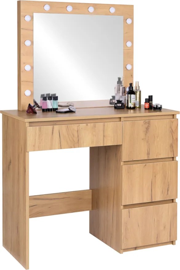 Тоалетка в дървесен декор с LED огледало и 4 чекмеджета