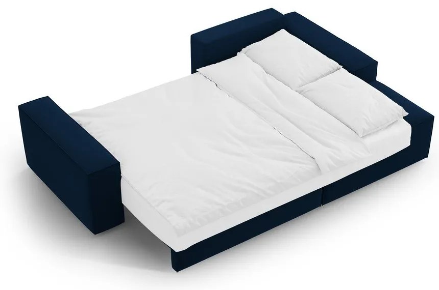 Тъмносин кадифен разтегателен с място за съхранение ъглов диван (десен ъгъл) Jodie – Micadoni