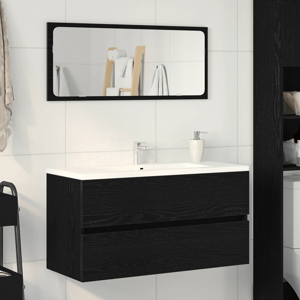 862544 vidaXL Кабинет за мивка Черен дъб 90x38.5x45 см Инженерна дървесина