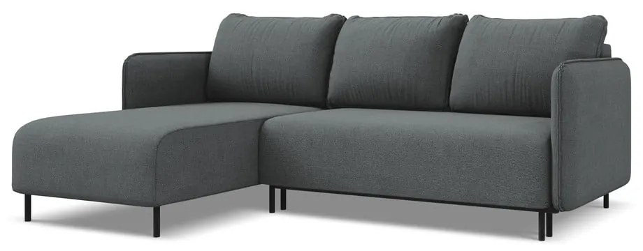 Тъмносив разтегателен ъглов диван с място за съхранение (ляв ъгъл) Luana – Makamii