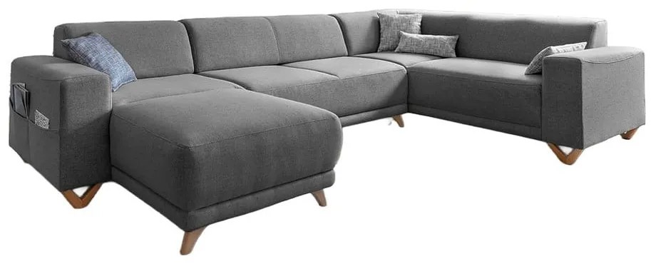 Сив разтегателен/с място за съхранение ъглов диван (десен ъгъл/U форма) Classy Sophie – Miuform