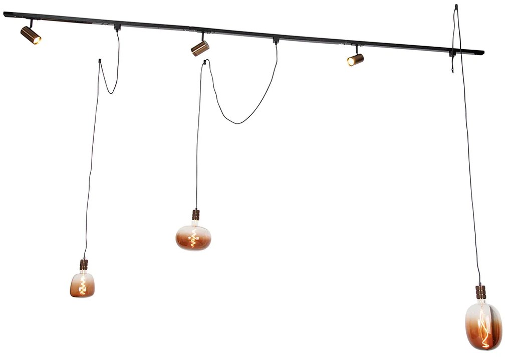 1-фазна релсова система с 3 прожектора и висящи лампи тъмно бронз - Cavalux Jeana