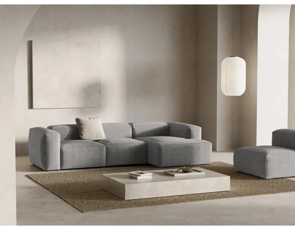 Светлосив ъглов диван от рипсено кадифе (десен ъгъл) Bergano – Cosmopolitan Design