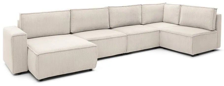 Кремав ъглов U-образен диван от велур, десен ъгъл Nihad modular - Bobochic Paris