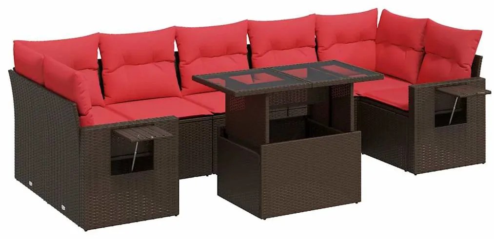 3326445 vidaXL Градински диван с възглавници, 8 части, кафяв полиратан, акация