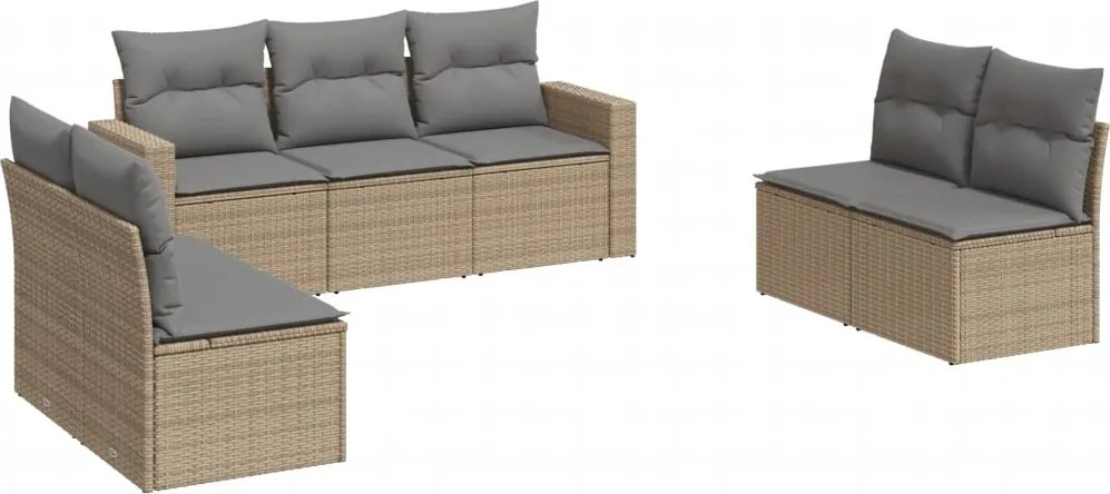 3251166 vidaXL Градински диван с възглавници, 7 части, бежов полиратан