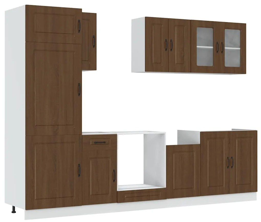 3314798 vidaXL Комплект кухненски шкафове от 8 части "Kalmar" от кафяв дъб, инженерно дърво