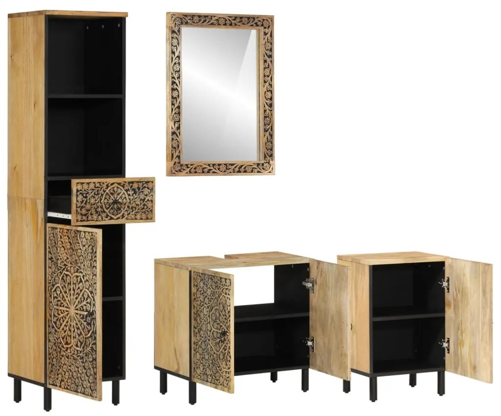 3206315 vidaXL Комплект мебели за баня, 4 части, масивна мангова дървесина