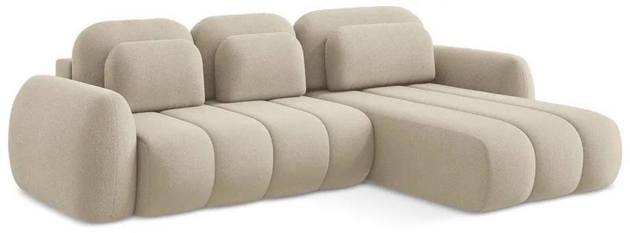 Светлокафяв разтегателен ъглов диван с място за съхранение от букле (десен ъгъл) Pele – Makamii