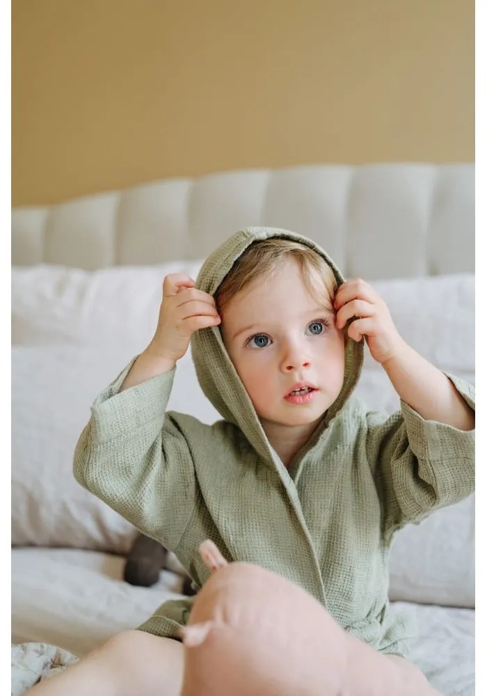 Детски зелен ленен халат Nature, размер 122 - 128 - Linen Tales