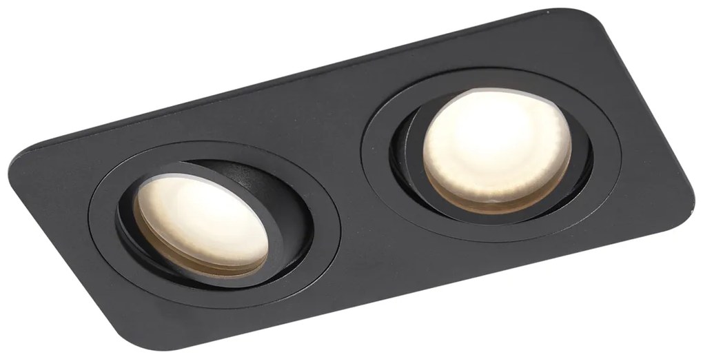 Заоблен вграден прожектор черен GU10 50mm въртящ се и накланящ се IP44 2-светлини - Alberto