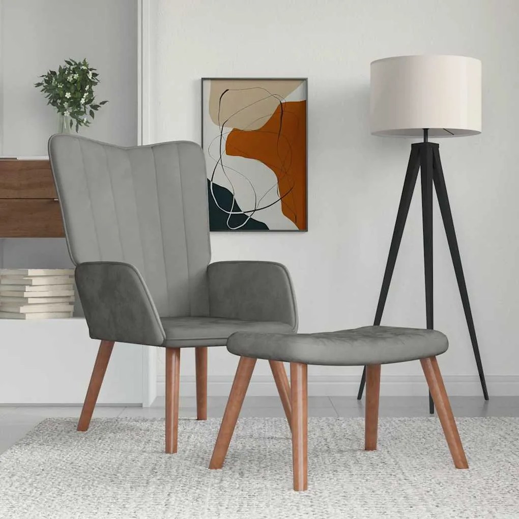 327666 vidaXL Релакс стол с табуретка, светлосив, кадифе