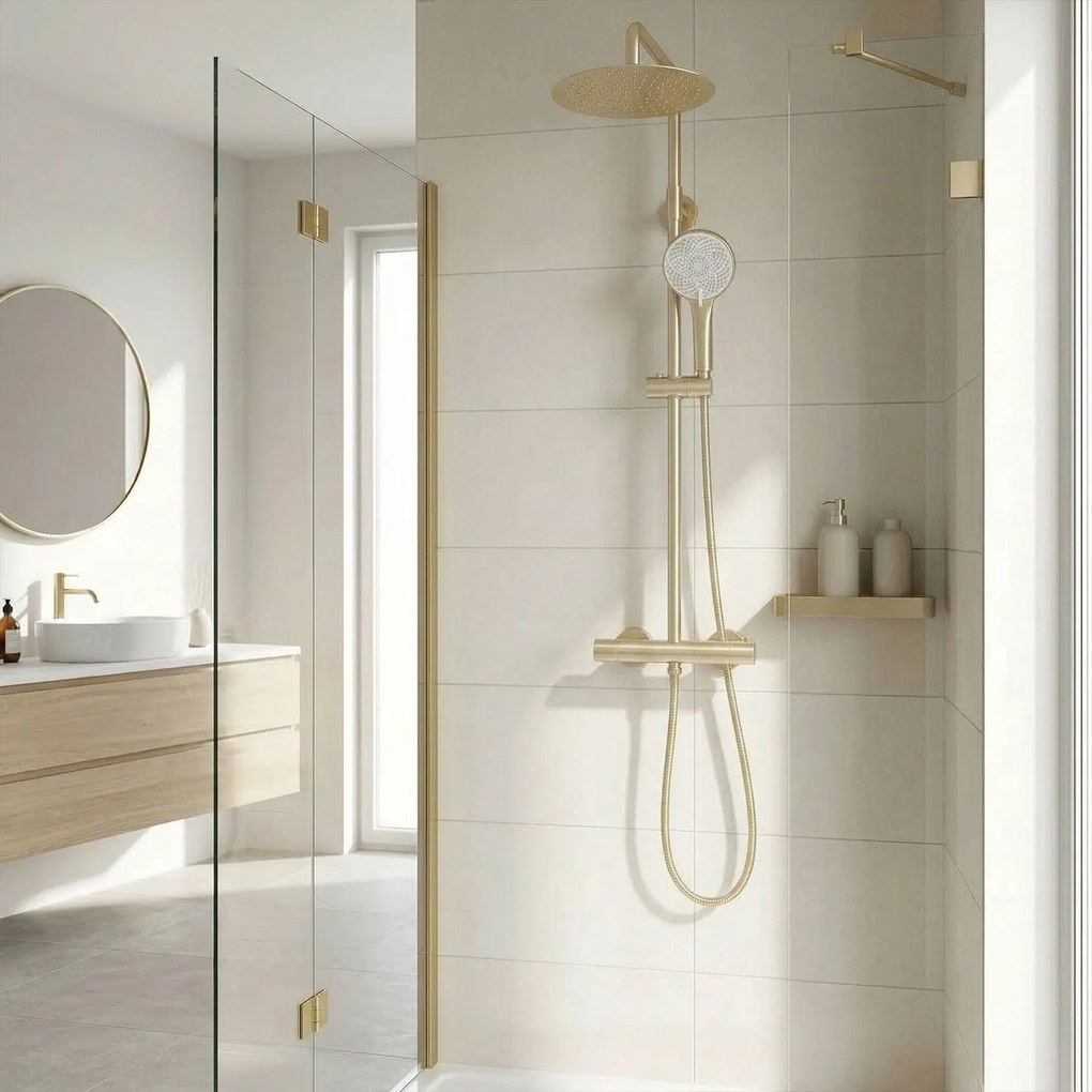 Душ комплект без чучур с термостат Rea Lungo Gold Brush