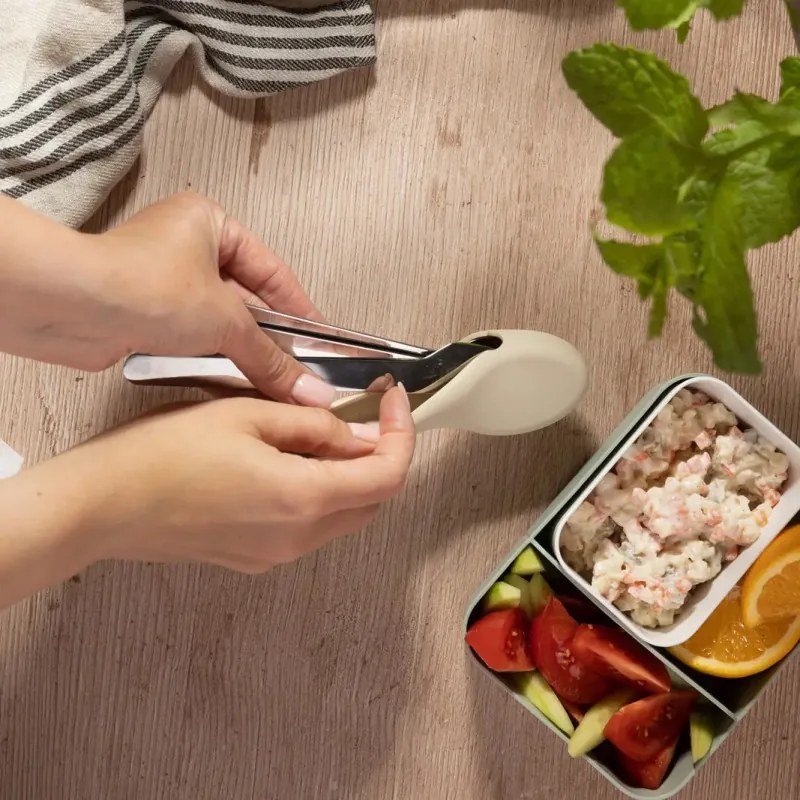 Комплект 3 бр прибори за хранене Kinghoff KH 1954, Силиконов калъф за съхранение, Неръждаема стомана, Сребрист