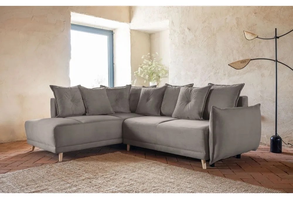 Светлокафяв велурен разтегателен диван (ляв ъгъл) Lazy Lukka - Miuform