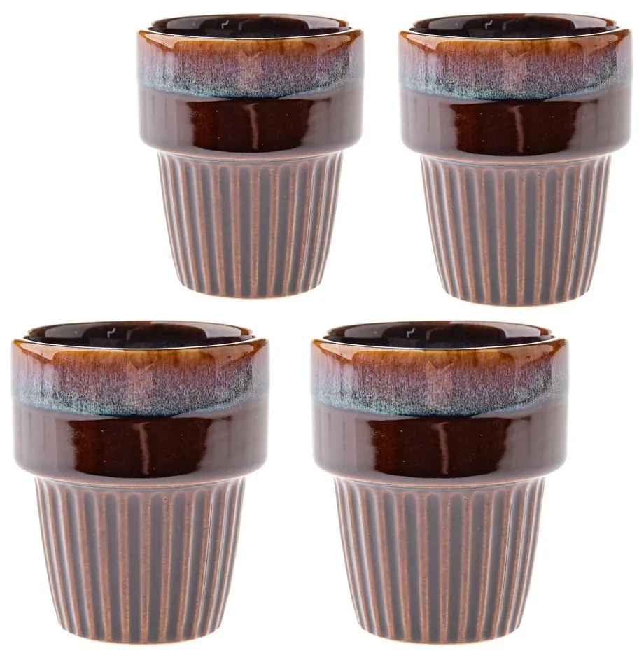 Кафяви глинени чаши в комплект 4 бр. за еспресо 100 ml Tone – Dakls